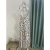 Women's Summer Halterneck Strapless Long Leopard Print Dress
