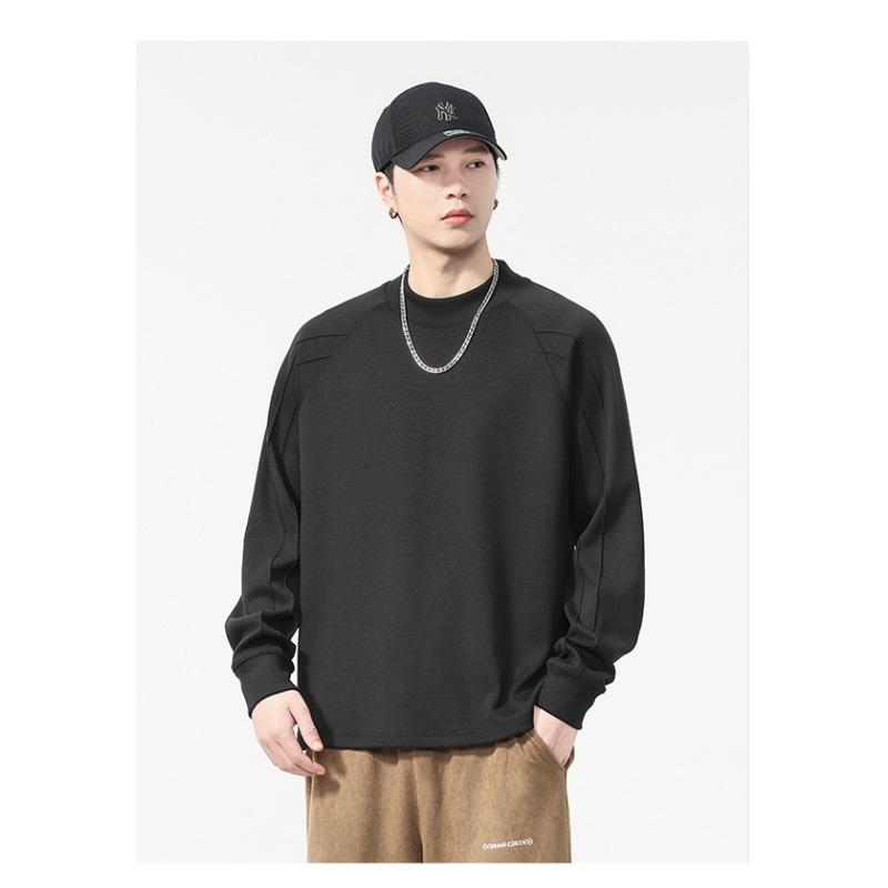 Mens Loose Round Neck Long Sleeve Heavyweight Casual Vintage Bottoming T Shirt