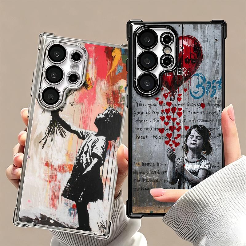 B-Banksy Art Graffiti Artist Plating Phone Case For Samsung Galaxy S24 S25 FE S26 Edge S23 Ultra S22 S21 Plus S20 Anti-Fall Aira
