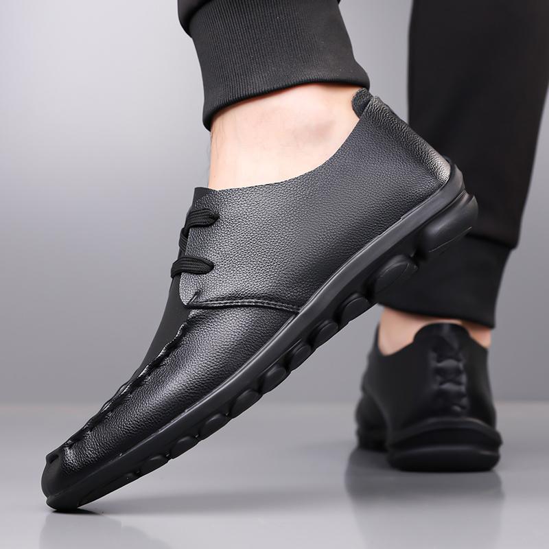 Comfortable Lightweight Men's Shoes Leather Handmade Breathable Soft Bot Casual Busin Commuting Sle round Toe Men Sneakers