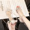 French Small Sandals Girl 2025 New Summer Stiletto with Skirt Rhinestones Word with Temperament High Heels Fairy Style