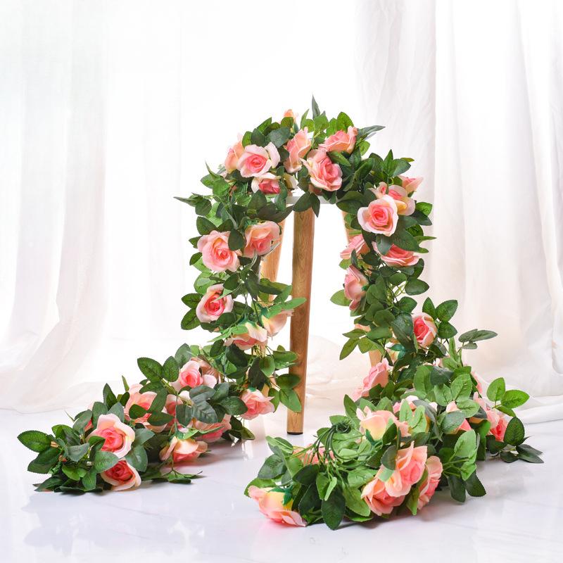 Artificial Rose Vine 16 Head Flowers Length 220cm False Green Plant Flower Vine Family Wedding Party Arch Decoration Flower Vine