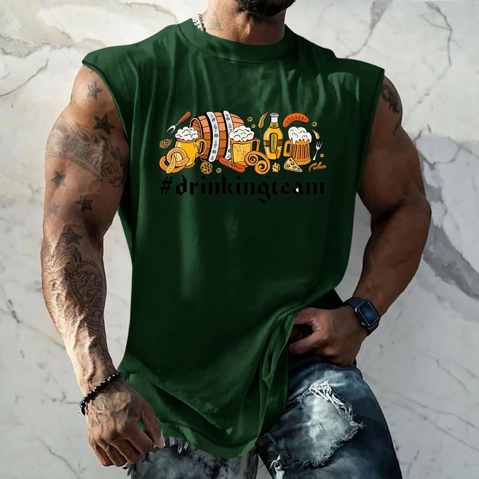 

Men Sleeveless Tank Top Loose Fit Casual Streetwear Muscle Shirt Printed Graphic Vest for Outdoor Sports and Daily Wear XL зелёный