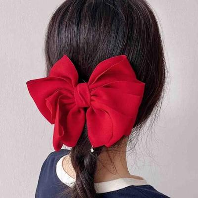 Chamol Automatic Ribbon Pin Red Large Ribbon Pin Half-up Hair Clip Silk Ribbon Pin Automatic Half-up Pin
