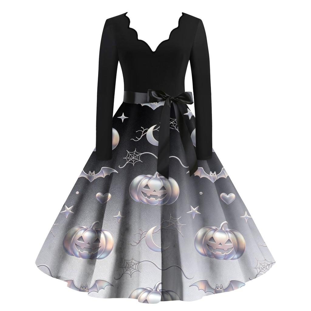 Women's Halloween Printed Maxi Dress for Party