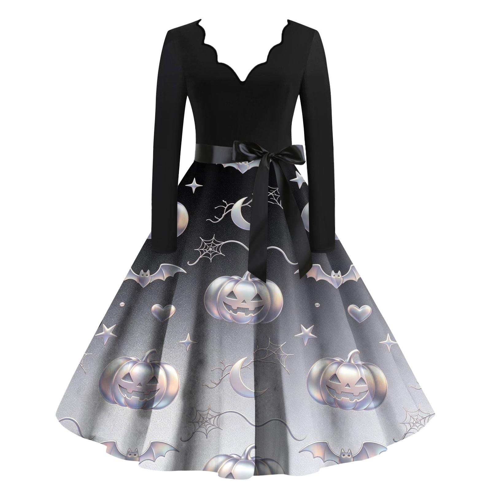 Women s Halloween Printed Maxi Dress for Party L чёрный
