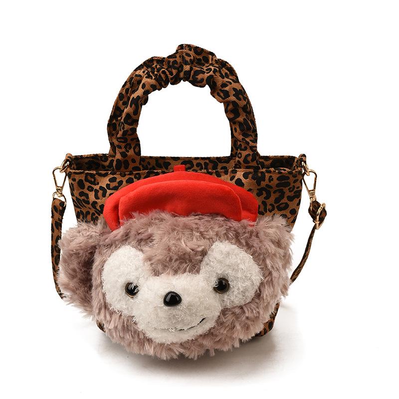 

2025 Trendy Cartoon Doll Tote: Versatile Cute Aesthetic Crossbody for Autumn/Winter 24x13x19 cm леопардовый/коричневый