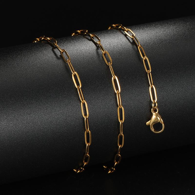 Pozłacany 18-karatowym złotem unisex naszyjnik ze stali nierdzewnej z płaskim łańcuszkiem typu O o szerokości 3,5 mm