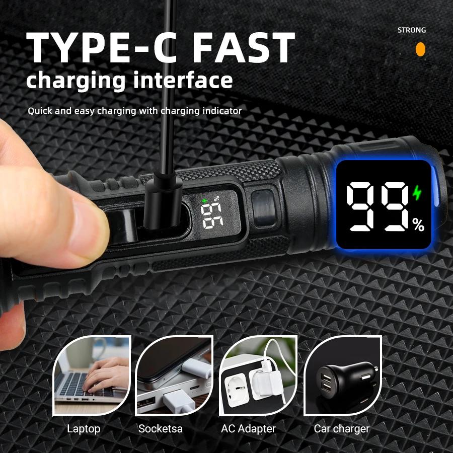 Portable Led Flashlight USB Rechargeable Zoomable Torch Strong Light 6 Mode Tactical Lamp for Camping Fishing Emergency Lantern