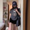 Internet Celebrity Cartoon Dog Print Cotton Short-sleeved T-shirt Women's Summer New Front Shoulder Crew Neck Spice Girl Top
