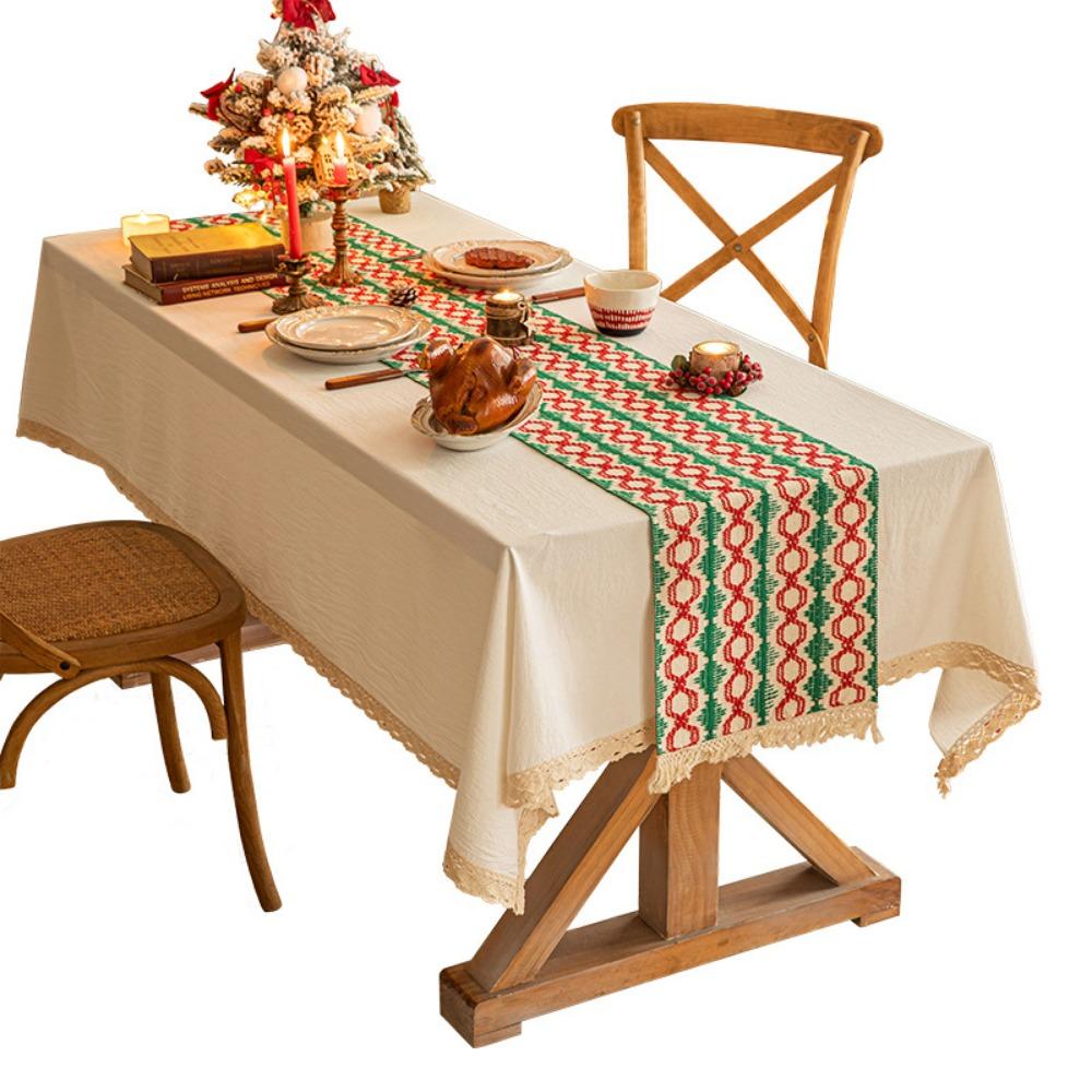 New Year Red Table Runner Knitted Fabric Creative Christmas Tablecloth Dining Table Decoration