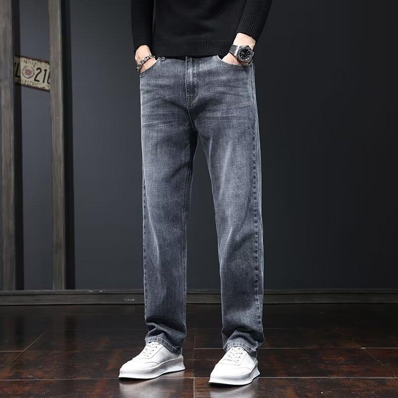 Light luxury jeans men's spring and autumn new trousers elastic loose versatile straight pants business casual pants men