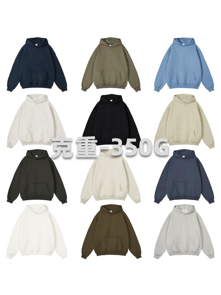 Men's Fleece Hoodie 350G Heavyweight Solid Color Oversized Pullover Fall Winter Streetwear
