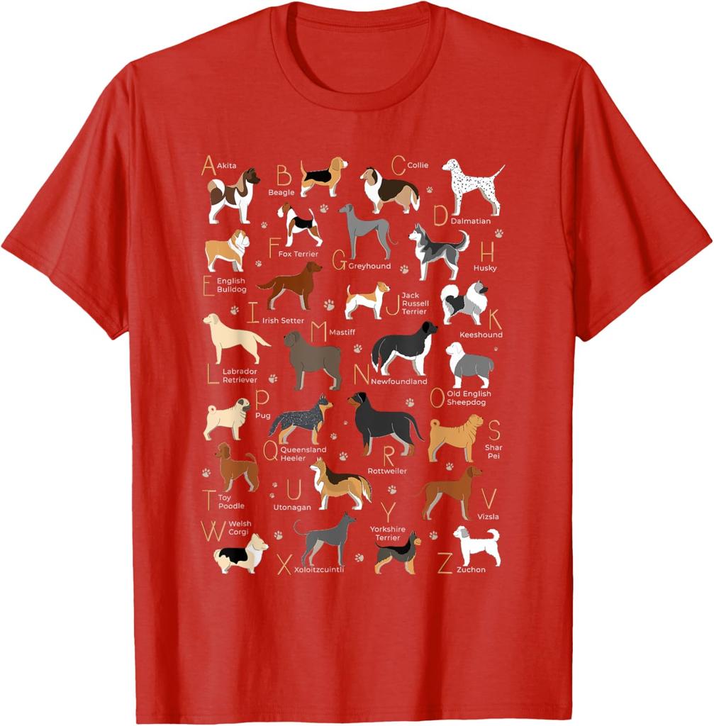 ABC Dog Breeds Identification AZ Types of Dogs Canine TShirt 100 Cotton ONeck Short Sleeve Summer Casual Mens Tshirt