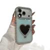 Heart-Shaped Mirror Bracket for iPhone 14-17 Pro Cases with Side Drill and Glitter