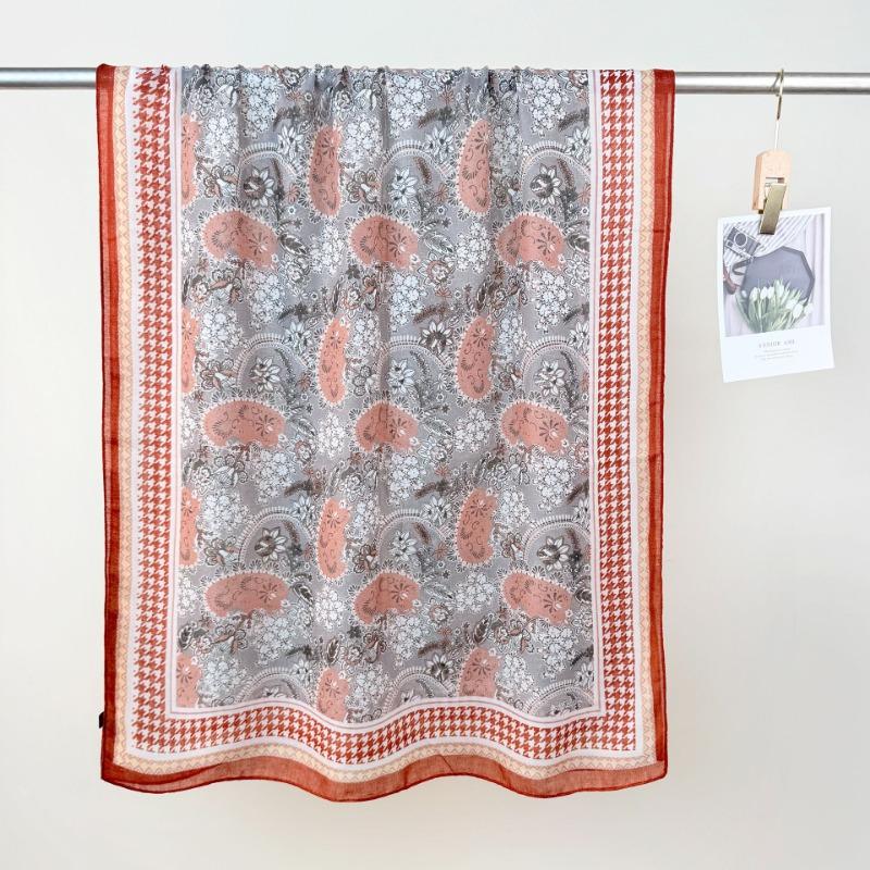 Retro Niche Daily Outer Long Towel Women's Atmosphere Floral Printing Temperament Cotton and Linen Scarf