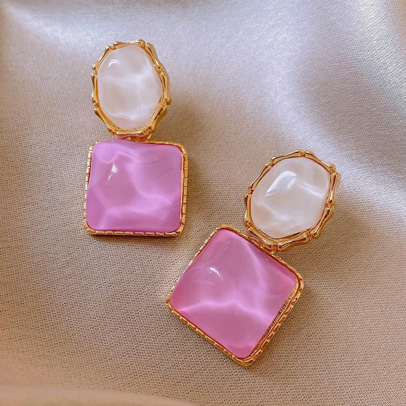 Sparkling Resin Irregular Square Stud Earrings Korean Personality Earrings Sweet Small Fresh Earrings