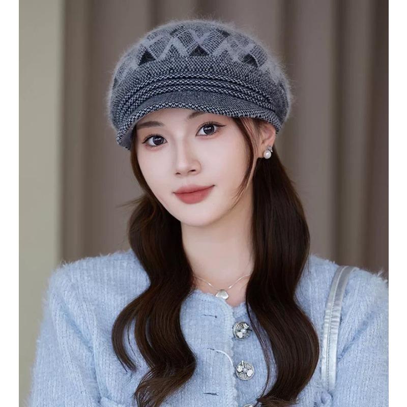 

Wool hat female face small autumn and winter new rabbit fur knitted cap fleece thickened thermal ear hat cap average size elastic