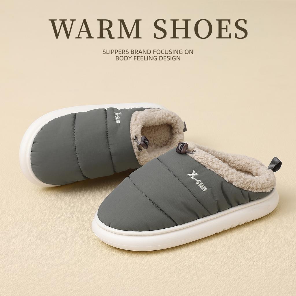 Winter household couple cotton slippers home indoor thick-soled non-slip waterproof velvet thermal cotton shoes
