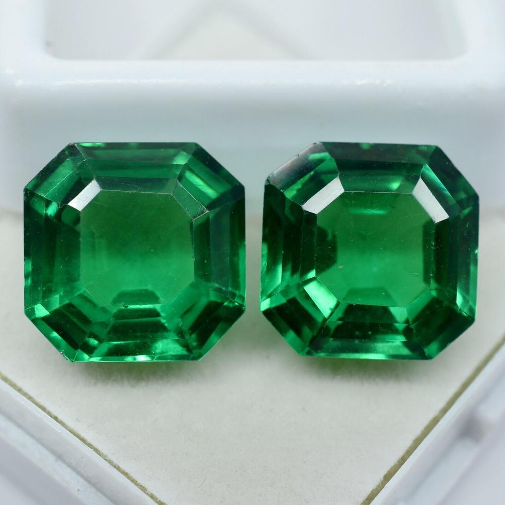 20.40 Ct Natural TSAVORITE GARNET Square Cut GREEN Loose Gemstone Pair CERTIFIED