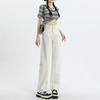 Black and gray high-waisted wide-leg jeans for women's spring, new loose and thin straight extended pants