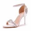 Sandals Woman Summer High Heels Women Pumps Rhinestone PU 9CM Thin Heels Lady Wedding Japanese Style Women Shoes White
