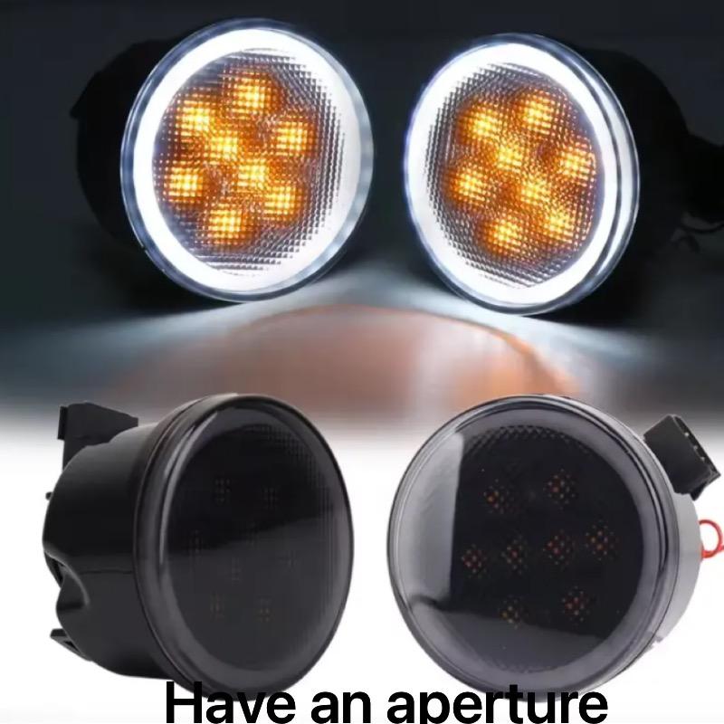 2PCS/ LED 12V Turn Signal Lights for Jeep Wrangler Round Front Fenders with White Halo Smoked Lens Amber Lights Car Accessories