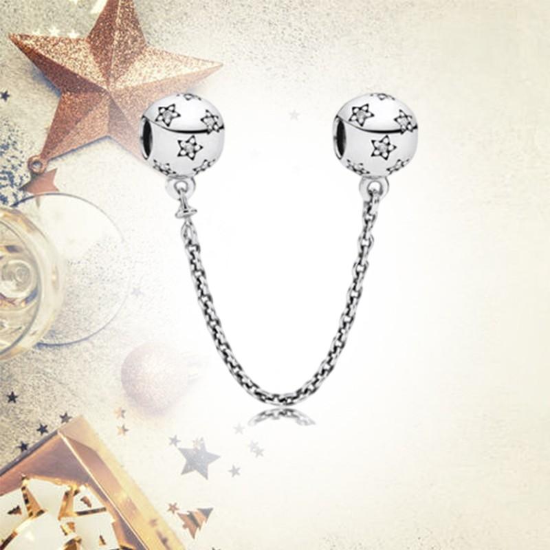 Sparkling Safety Chain Collection Charm Bead Charms Triple Clear Stone Safety Chain Safety Chain Clip Compatible With Authentic Bracelets Do It Yourse