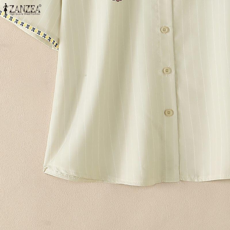 ZANZEA Women Casual Turn Down Collar Loose Cartoon Print Short Sleeve Blouse