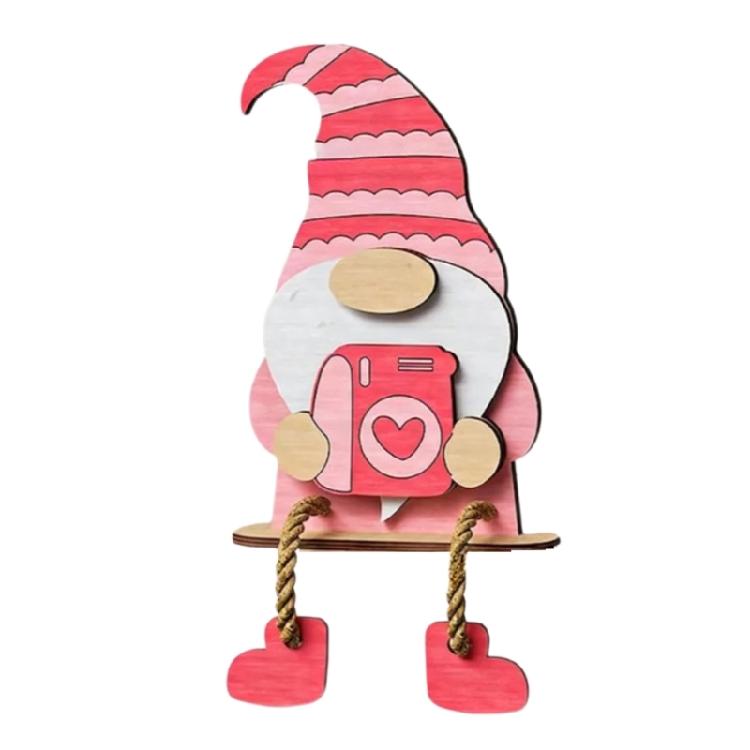 Valentines Day Wooden Gnomes Decoration Rose Gnomes Figurines Shelf Sitter with Dangling Legs Romantics Valentine Gift