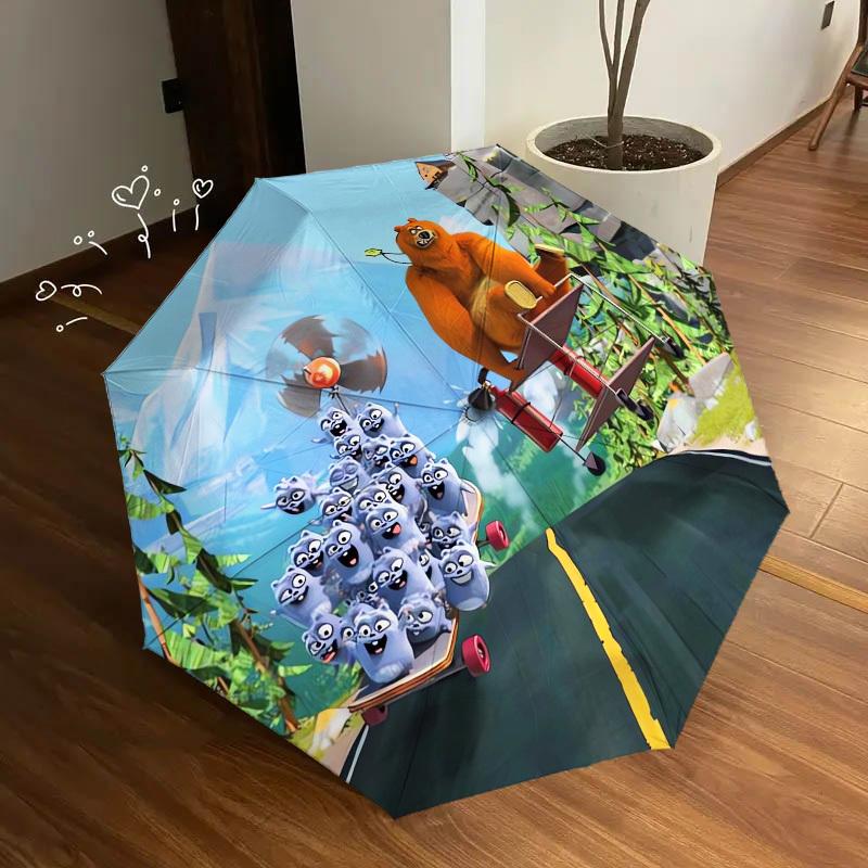 1 Stück Hochwertiger Regenschirm mit Bären- und Lemming-Thema, Automatisches Öffnen und Schließen, Multifunktionaler Regenschirm G0811279