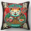 1Pc Fortune Cat Ramen Print Throw Pillow Cover,Suitable For Sofa,Bedroom,Living Room,A Fun Gift For Food Lovers
