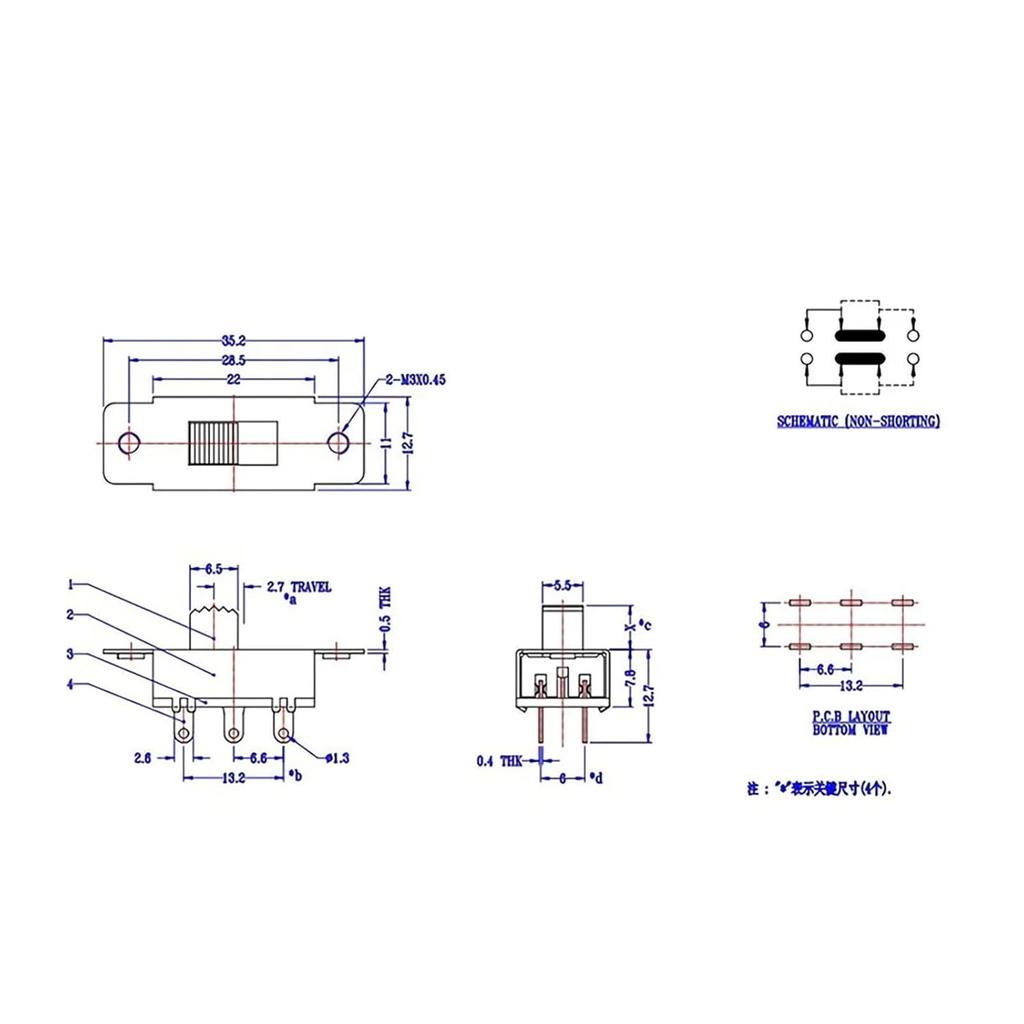 10 PCS Switch 3 Position 2P3T PCB Panel Slide Switch Panel Mount Vertical Slide Switch 6 Pin High Current 3A 250V Toggle Switch