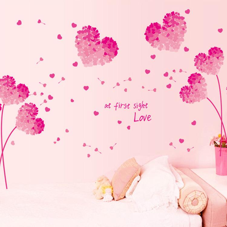 Romantic Pink Heart Removable Wall Stickers for Living Room and Bedroom (Model AY7176)