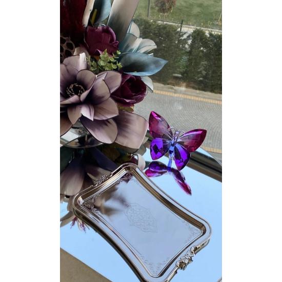 

Tek Kişilik Kahve Sunumluk Paslanmaz Metal Damat Ve Söz Tepsisi Kararmaz Kaplama Gümüş