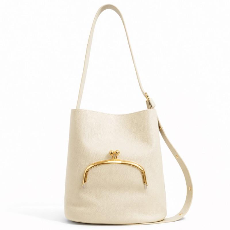 Large Capacity Bucket Tote Bag Women With Snap External Pocket Streetwear Shoulder PU Leather