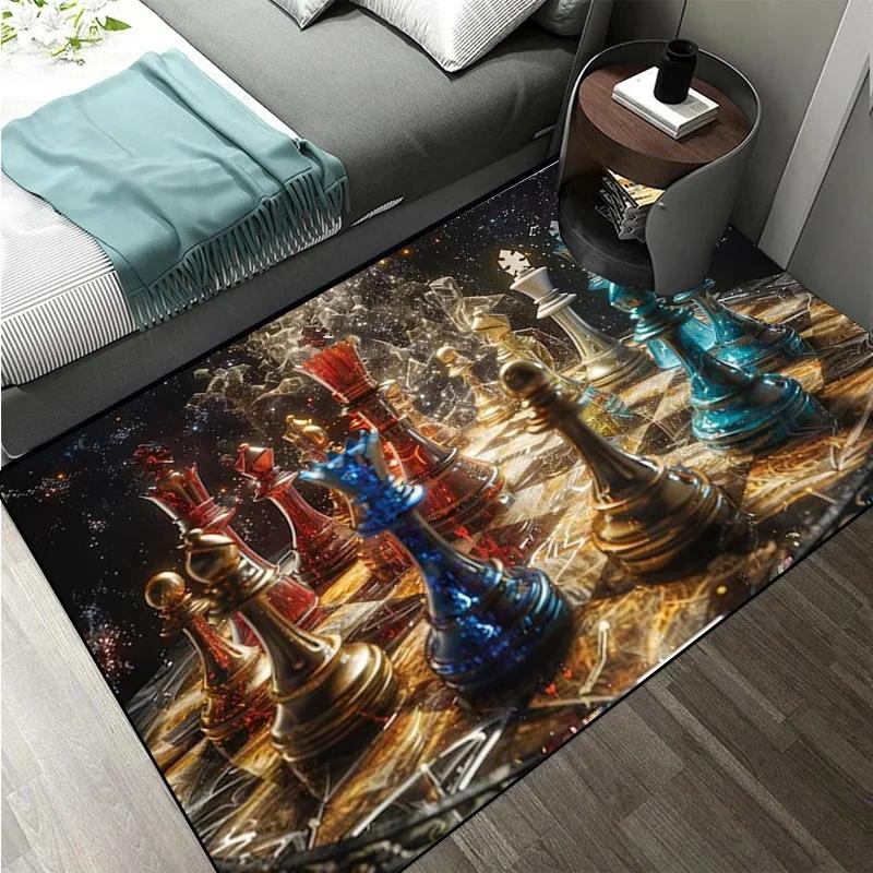 Chess Pattern Carpet Mat Rug King Queen Rook Bishop Knight Pawn Theme Game Living Room Area Rug Protection