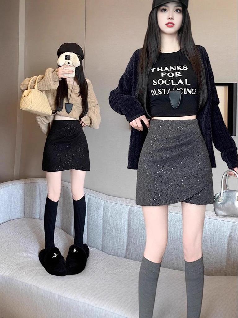 Chic Plaid Woolen A-Line High-Waisted Skirt: Stylish, Slimming, and Versatile for Autumn/Winter