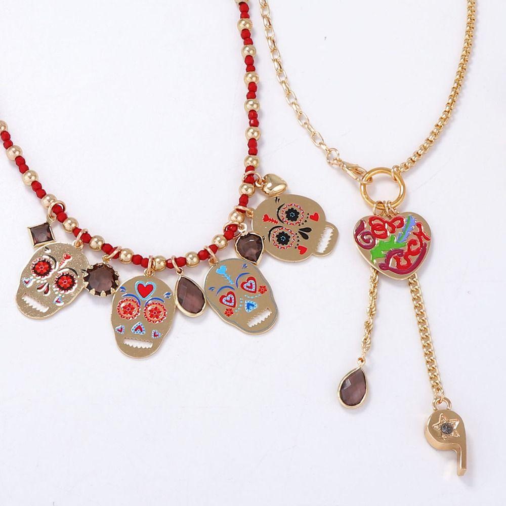 Personality Collarbone Chain Literature Vintage Earring Punk Metal Skull Pendant Necklace  Girl