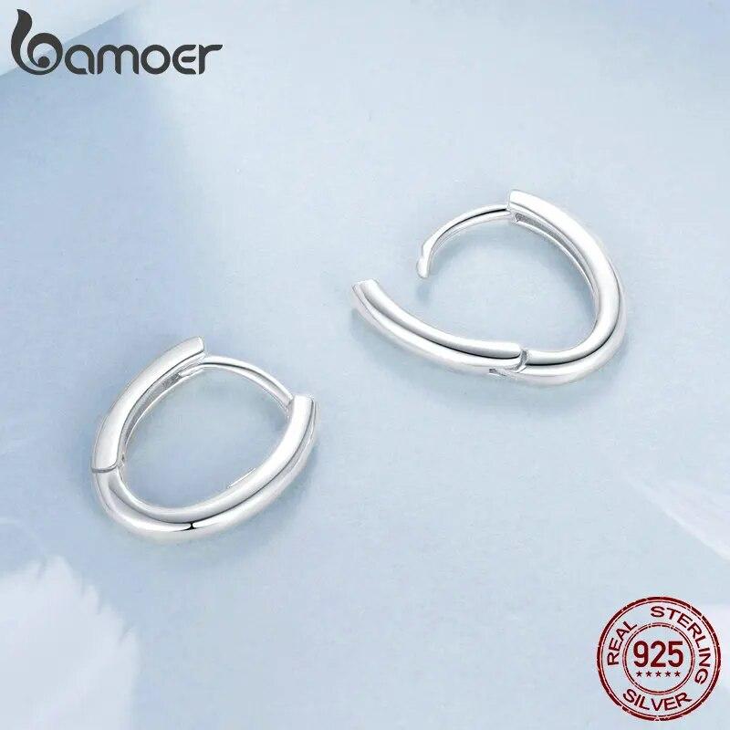 BAMOER Genuine Sterling Silver 925 Classic Oval Hoop Earrings for Women 2 Color Tiny Hypoallergenic Earrings Fine Jewelry