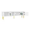 Elegant 170*35*50cm TV Cabinet – White Body with Golden Legs and Handles, 2 Doors with Vertical Grooves, 2 Doors with Arched Glass, 35KG Load Capacity