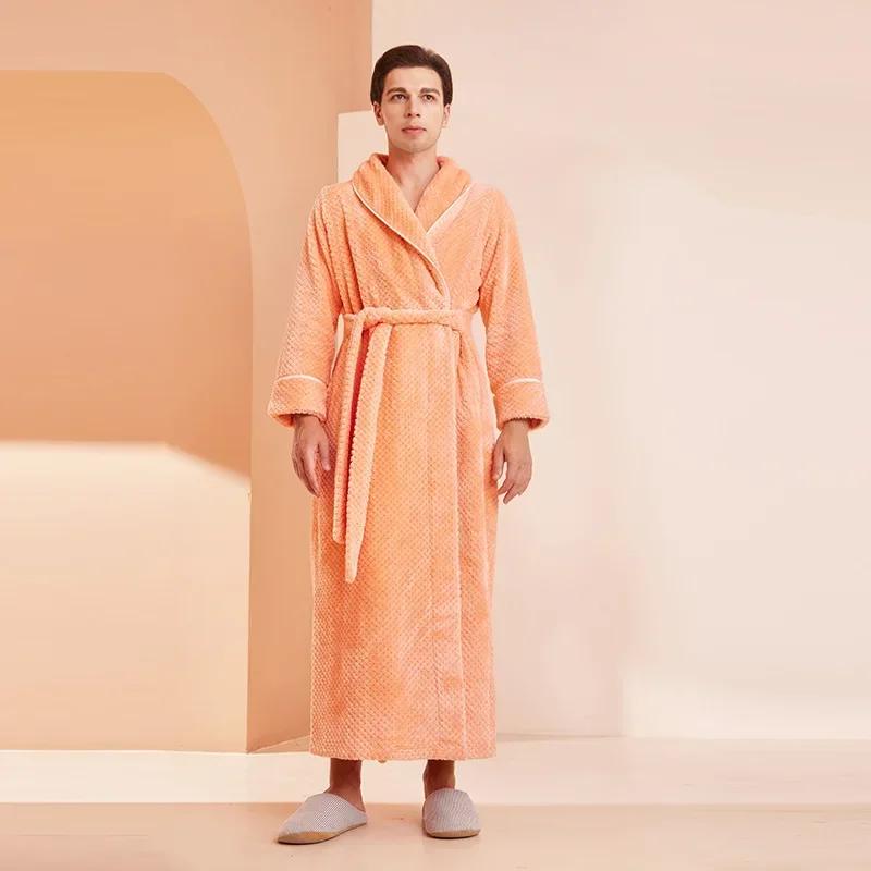 Casual Autumn and Winter New Couple Bathrobe Pajamas Trendy Men and Women Loose Thickened Long Flannel Long Pajamas