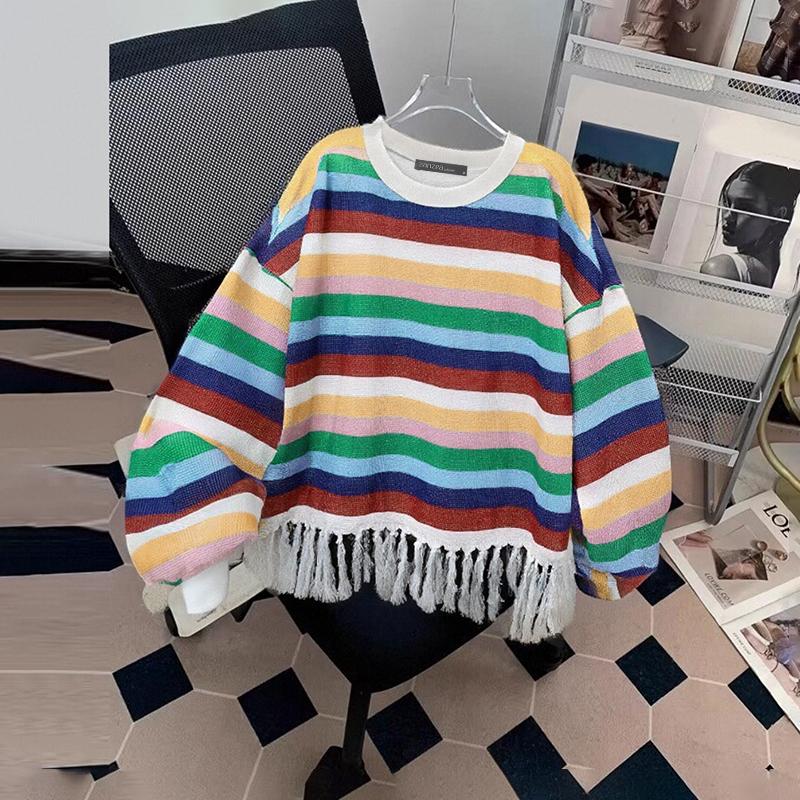 

ZANZEA Женская повседневная блузка с длинным рукавом и красочным принтом в полоску S синий