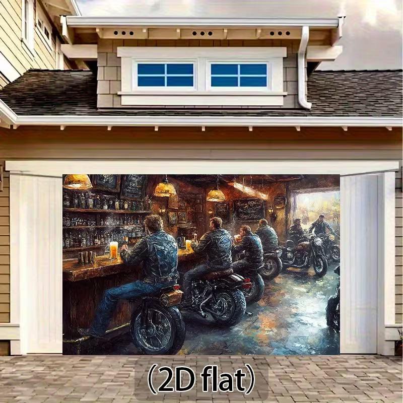 Biker Pub Szene Wandteppich Retro Motorradfahrer Wanddekoration für Man Cave