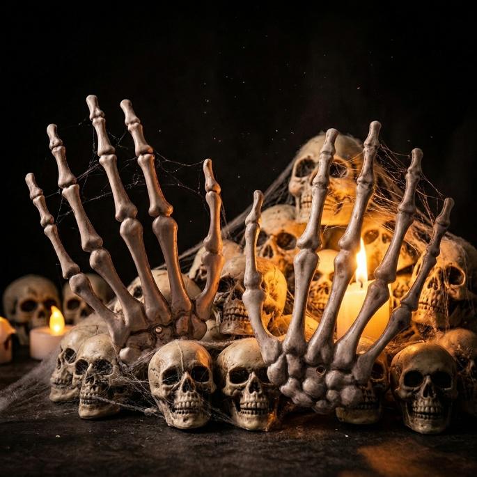 Plastic Skeleton Hands Skull Claws Halloween Mini Bone Hand Prop for Haunted House Bar Escape Room Table Decor Prank Ornament