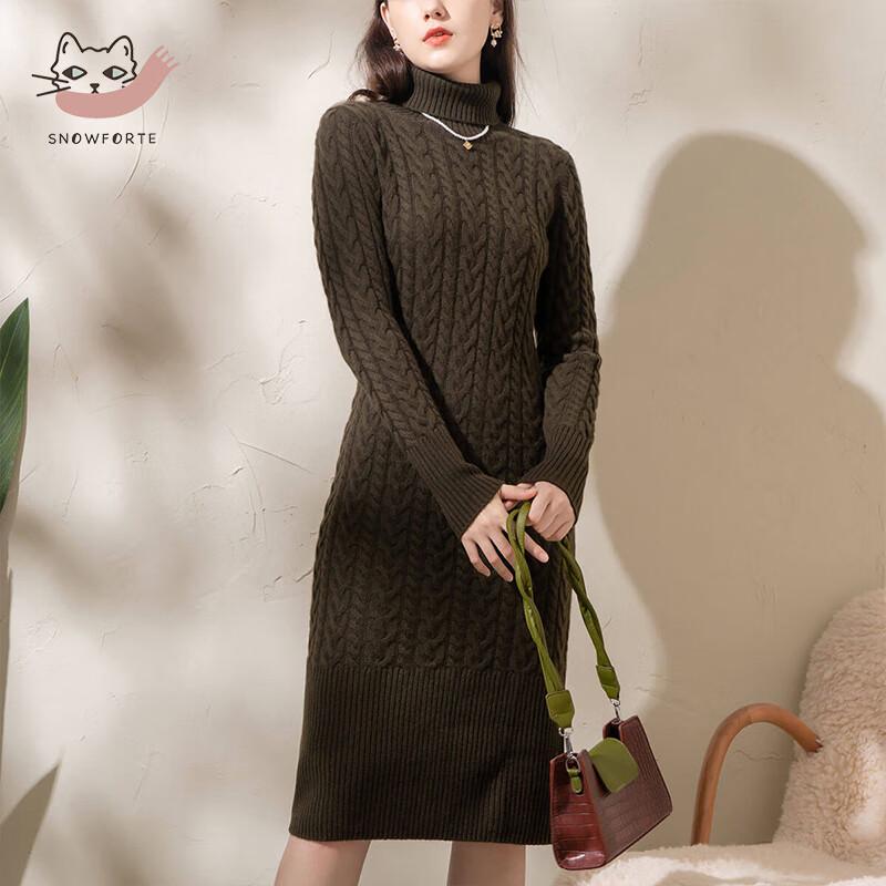 Sinuofude 100% Cashmere High-Neck Knitted Sweater Dress