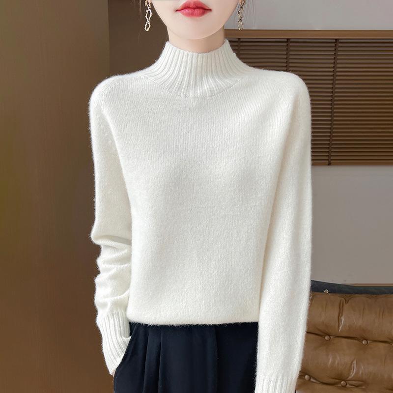 

Осенне-зимний утолщенный шерстяной свитер с полувысоким воротником, женский простой универсальный базовый пуловер S белый