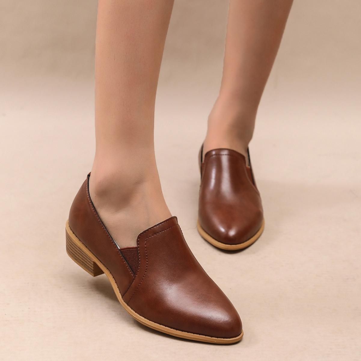 

Туфли с острым носком для женщин, женские туфли-лодочки на низком каблуке, весна-осень, дышащие, 2024, однотонные, Tacones Mujer EUR 41 коричневый