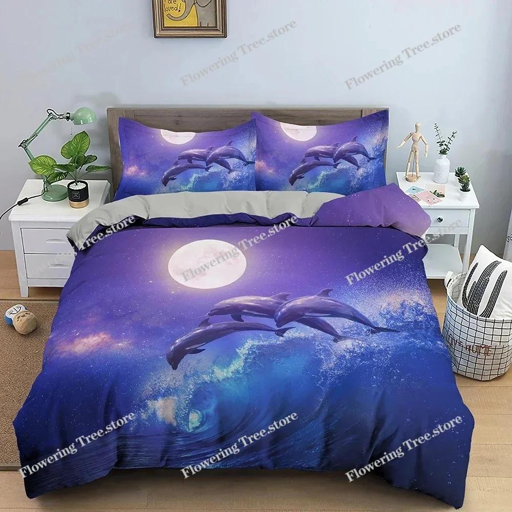 Juego de Cama Delfín Patrón Animal Funda Nórdica Fundas de Edredón Individual King Size Funda de Edredón con Funda de Almohada Textil para el Hogar