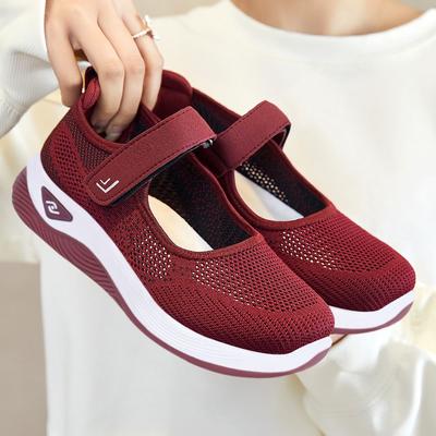 Shoes Women's Shoes Versatile Summer Velcro Middle Old Mom Shoes Hollow Breathable Mesh Shoes Soft Sole Casual Shoes